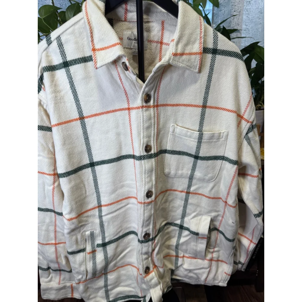 Men's Goodfellow & Co L Cream Plaid Heavyweight Flannel Shirt Jacket